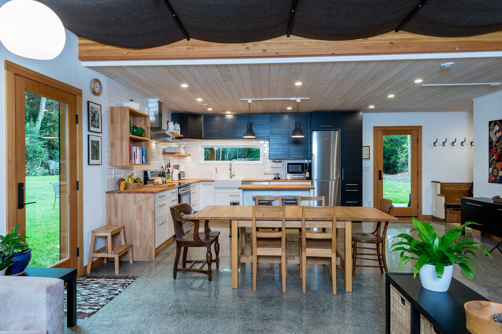 Low-VOC natural wood finishes inside a healthy Vashon Island home